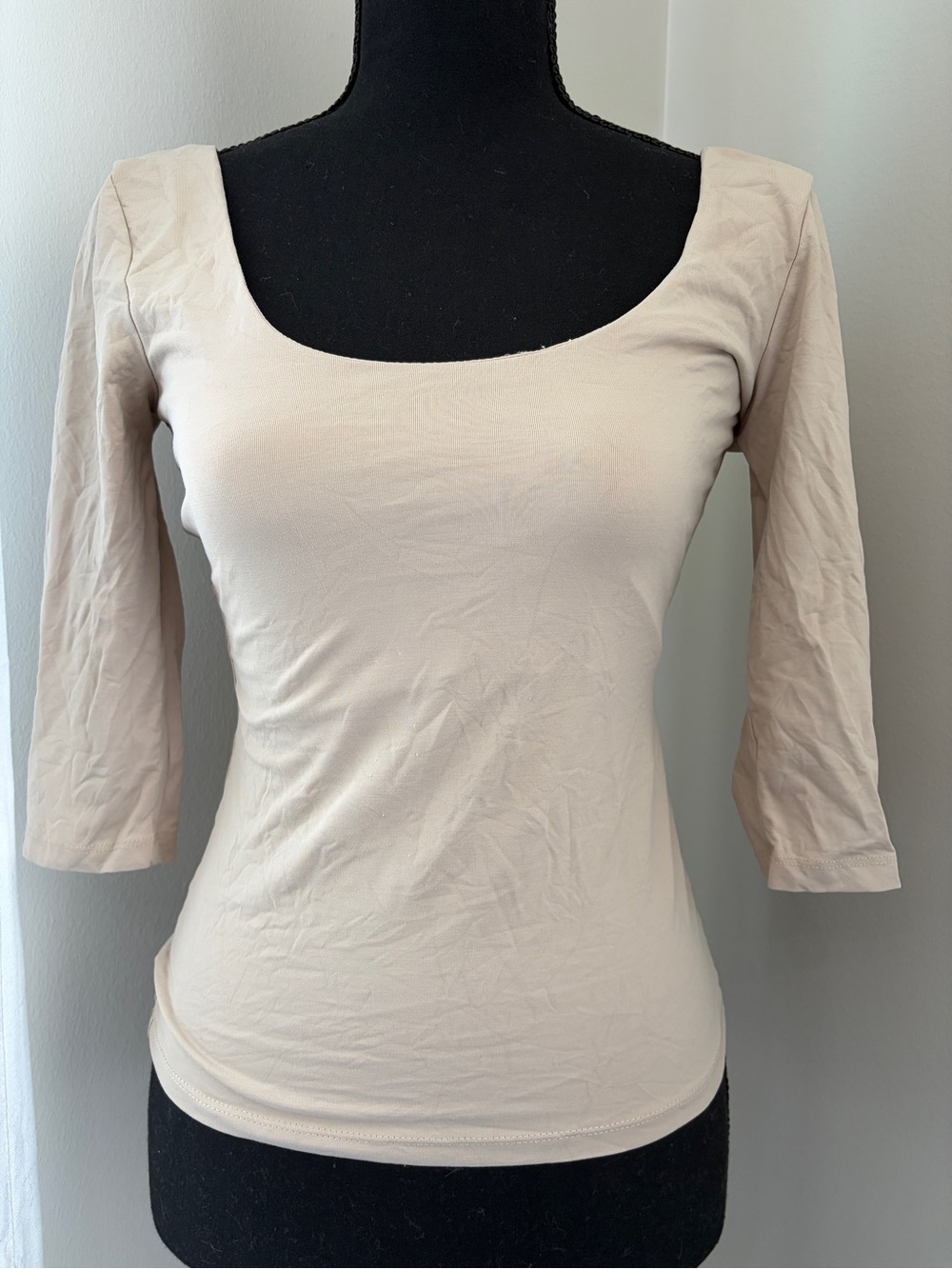 Zara Nude Oatmeal Basic 3/4 Sleeve BODYCON top size S